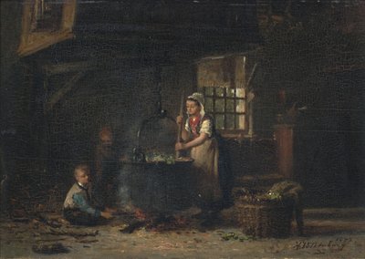 Peasant Kitchen Interior by Hendrik Valkenburg